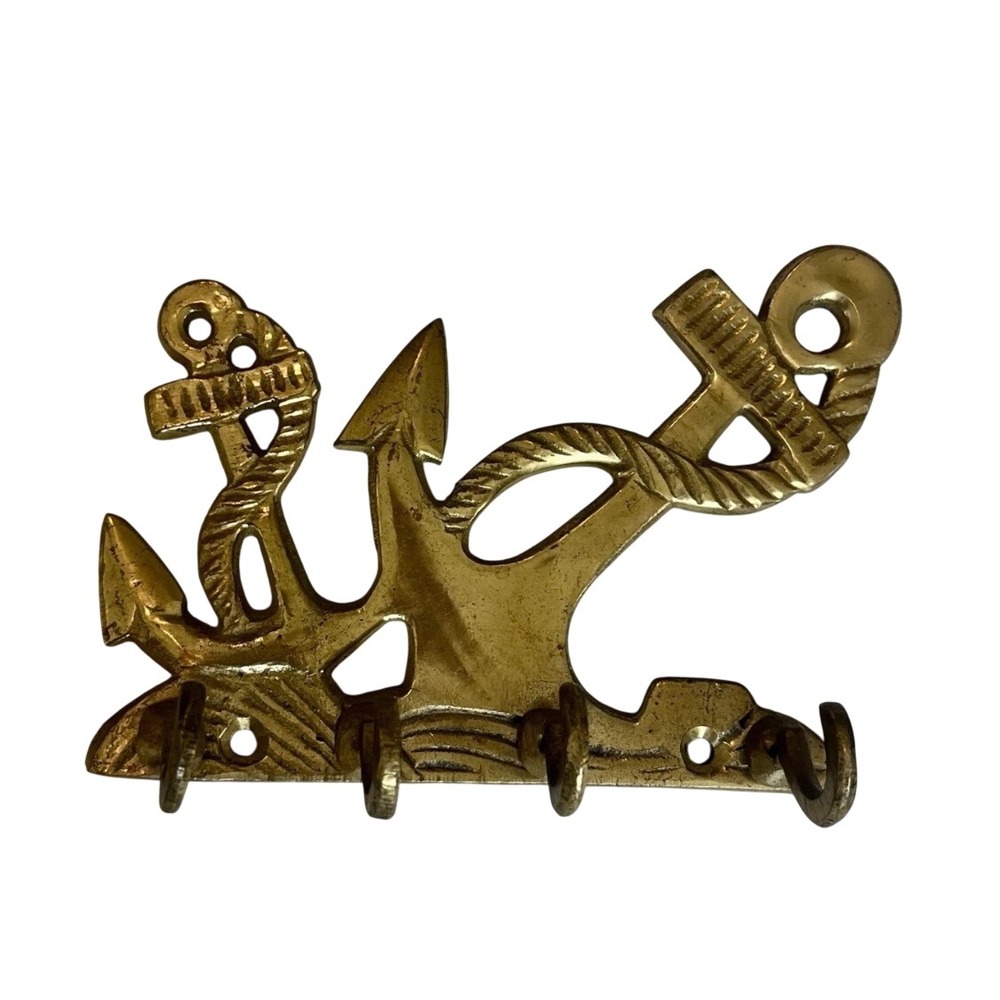 Vtg 1970s Bronze Nautical Anchors Wall Key Rack Coastal Core Maritime